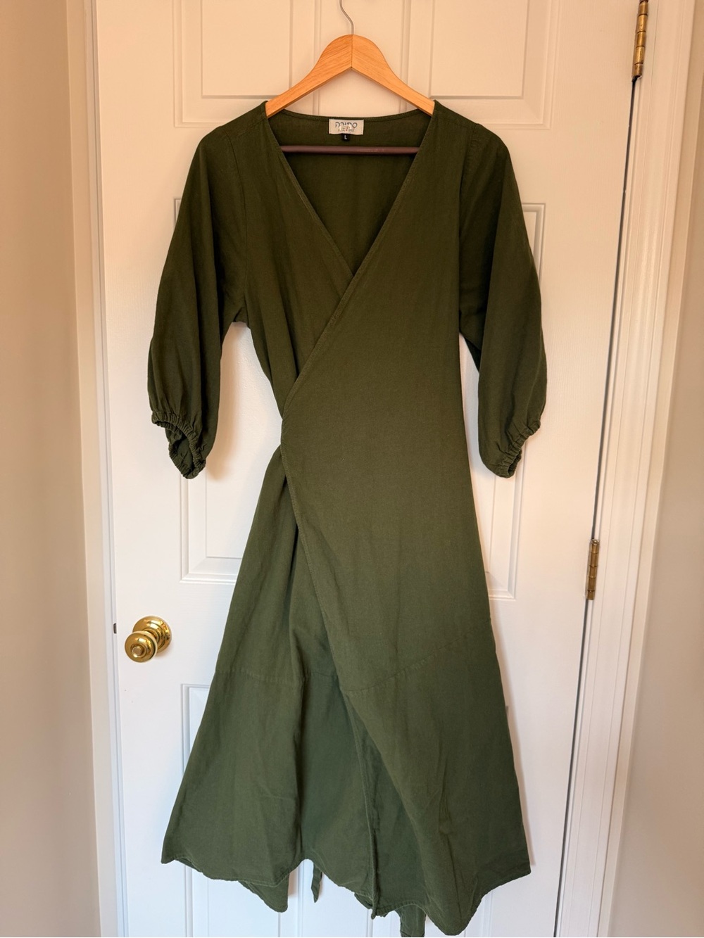 Olive Green Wrap Midi Dress